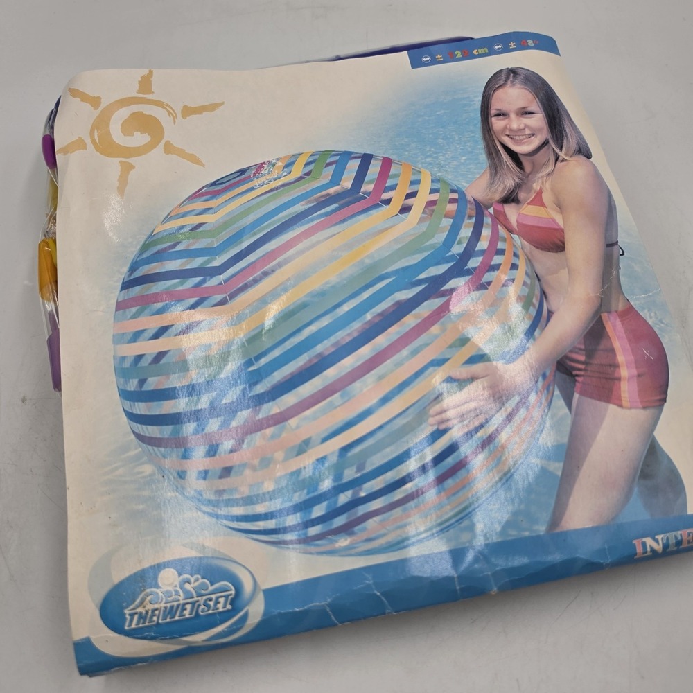 Vintage 2001 INTEX 48" Jumbo Inflatable Beach Ball Clear Striped 59070 Wet Set